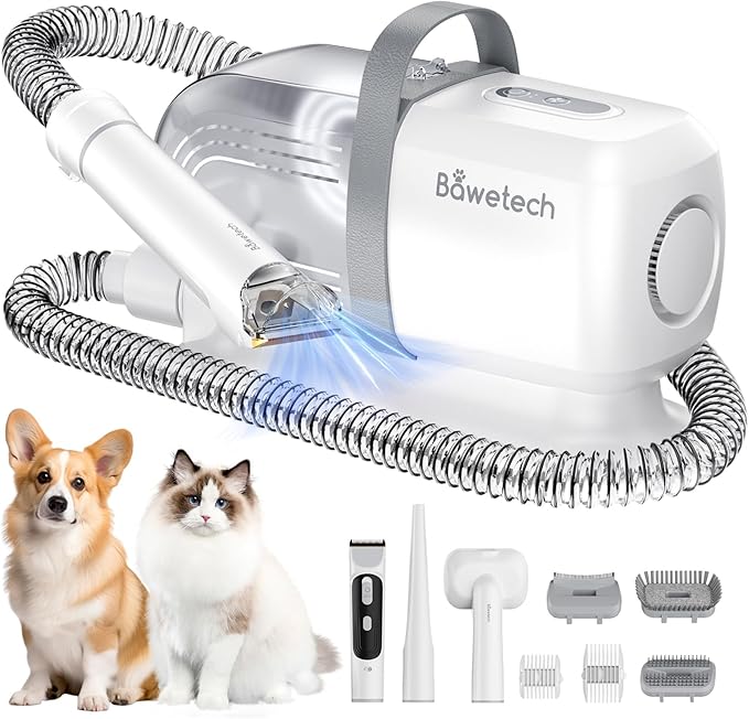 Dog Grooming Vacuum, Bawetech B2 5-in-1 Pet Grooming Kit with Dog Clipper, 11000Pa Suction | 2L Capacity | 113℉ Dryer | Low Noise Pet Hair Removal Tool Pet Supplies, 2025 Upgraded-PawvioPets