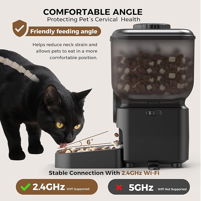 Automatic 6L Cat and Dog Feeder - Pet Feeder with WiFi and Smart Control via App - for Cats and Small Dogs, Auto Timed Food, Stainless Steel Bowl, Dual Powered, 12-Day Battery Life After Power Off-PawvioPets