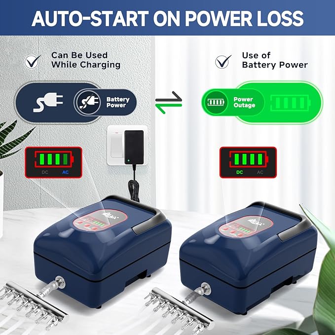 AQQA Aquarium Air Pump,AC/DC Battery Air Pump for Pond Fish Tank,9 Gear Adjustable Air Volume,IPX6 Waterproof Rechargeable Bubbler Aerator for Outdoor Fishing Breed Aquatics (20W)-PawvioPets