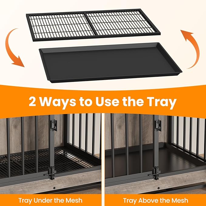 Dog Crate Furniture, Dog Crate End Table for Medium and Large Dogs,Wooden Cage Kennel Furniture Indoor, Modern Dog Crate with Multi-Purpose Removable Tray, Double-Doors Dog Furniture-PawvioPets