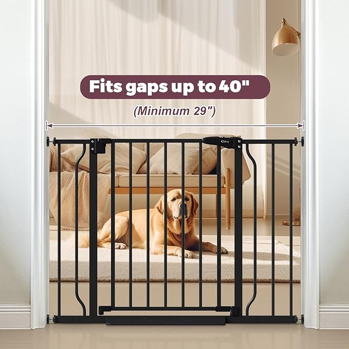 29"-40" Baby Gate for Stairs, Auto Close Stroller Friendly Dog Gate Indoor for Doorways, Pressure Mounted Baby Gate, Easy Walk Through Gate for Children & Pets, Black-PawvioPets