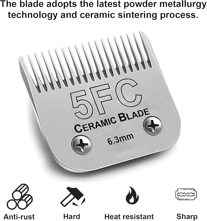 5FC Blade Dog Grooming Clipper Replacement Blades Compatible with Andis Dog Clippers,Detachable Ceramic Blade & Stainless Steel Blade,Size-5 FC 1/4-Inch Cut Length (64122)-PawvioPets