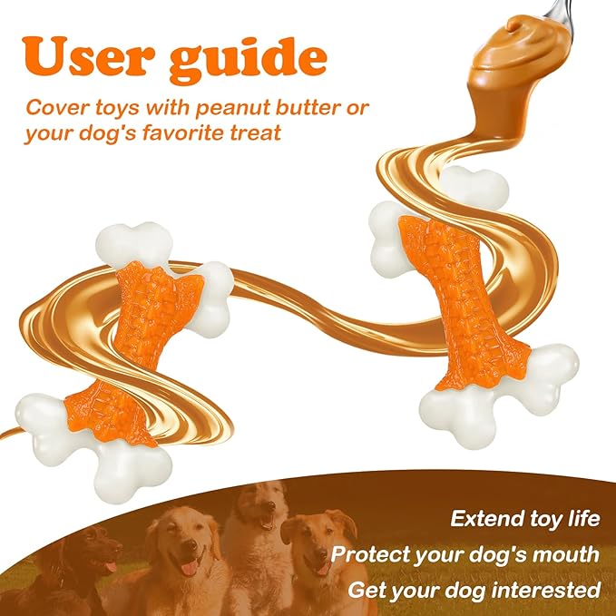 Dog Toys for Aggressive Chewers Large Breed, Tough Bones, Nylon Puppy Teething Chew Toys Medium Dogs, Heavy Duty Peanut Butter Flavor Toys-PawvioPets