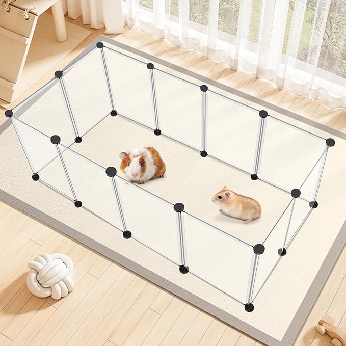12 Panels Transparent Small Animals Playpen,48" x 24" x 16" Portable Pet Playpen,Plastic Enclosure,Puppy Play Pen for Indoors Outdoor Pet Fence for Guinea Pigs,Bunny,Ferrets,Hamsters,Hedgehogs-PawvioPets