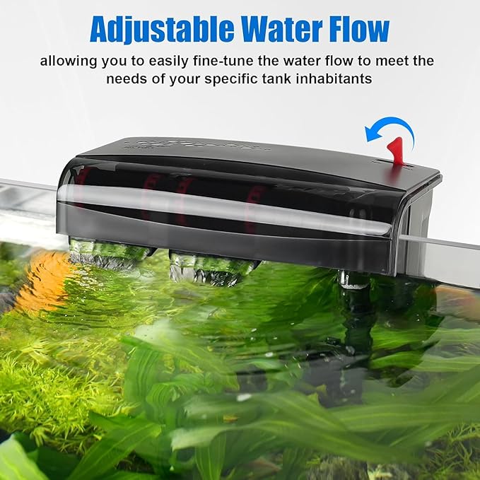 AQQA Aquarium Filter 20-50 Gallon Fish Tank Filters with Double Waterfall, Hang on Back Aquarium Filter with Bio-Wheel Power, Adjustable Flow, Quiet Efficient and Silent Operation (10W 125 GPH)-PawvioPets