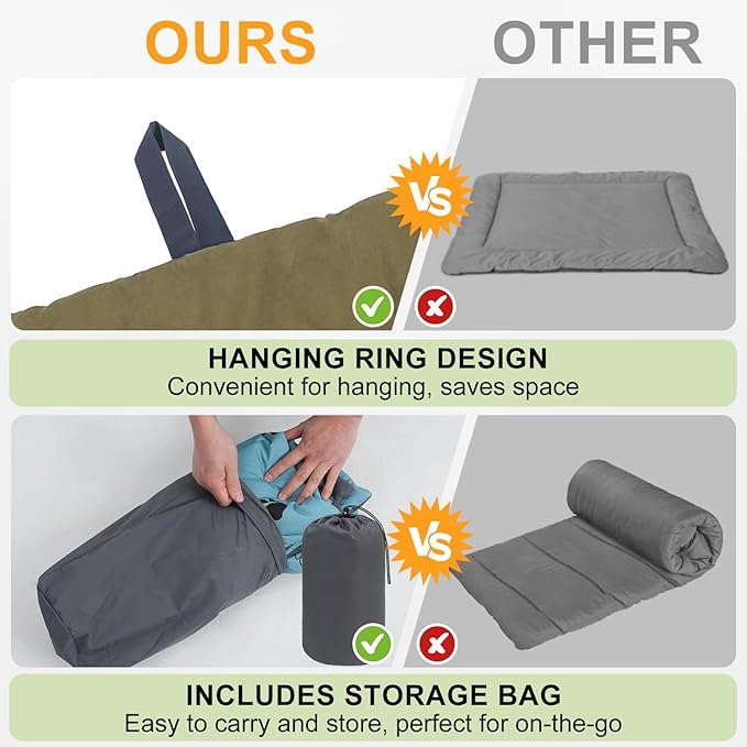 BEAUTYZOO Outdoor Dog Bed Waterproof, Camping Dog Bed Reversible, Portable Travel Bed with Carry Bag- Machine Washable, Durable, Foldable Outdoor Pet Bed Mat for Medium Large Dogs, 35” x 51“ Green-PawvioPets