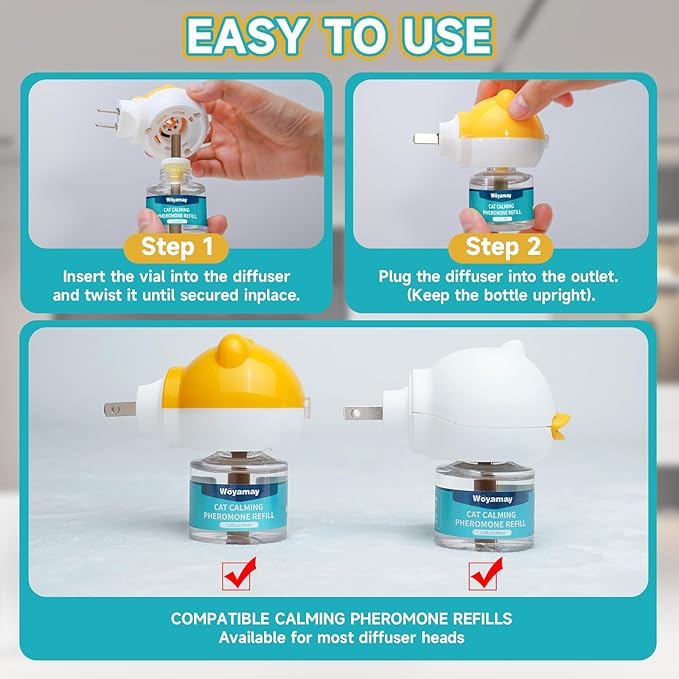 Cat Calming Diffuser Refills - 6 Pack Cat Pheromones Calming Diffuser for Cat Anxiety Relief, Cat Pheromone Diffuser, 180 Days Pheromone Diffuser to Calm Cats, Fits All Common Diffuser Heads-PawvioPets
