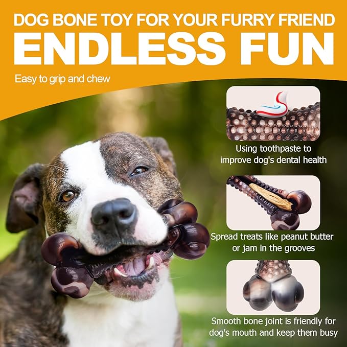 Dog Chew Toys for Aggressive Chewers, Tough Chew Toys for Dogs Large Small Medium, Indestructible Dog Bone Toy For Chewer, Durable Nylon for Puppy Dogs Teething Toy to Keep Them Busy,Beef Flavor Gift-PawvioPets