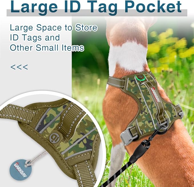 BARKBAY Dog Harness No Pull with ID Tag Pocket - Heavy Duty, Reflective, Easy Control for Large Dogs(Camo,S)-PawvioPets