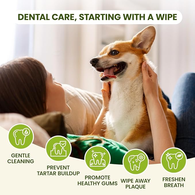 Dog Teeth Cleaning Wipes, Fresh Breath Pet Dental Finger Wipes for Dogs & Cats, Dog Dental Wipes Teeth Wipes, Lick-Safe Pet Toothbrus for Easy Removal of Tartar Buildup, Unscented, 50 PCS-PawvioPets