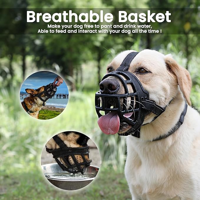 BARKLESS Dog Muzzle, Soft Basket Silicone Muzzle for Dogs to Prevent Biting and Chewing, Breathable Cage Mouth Cover for Training, Allows Drinking and Panting, Used with Collar-PawvioPets