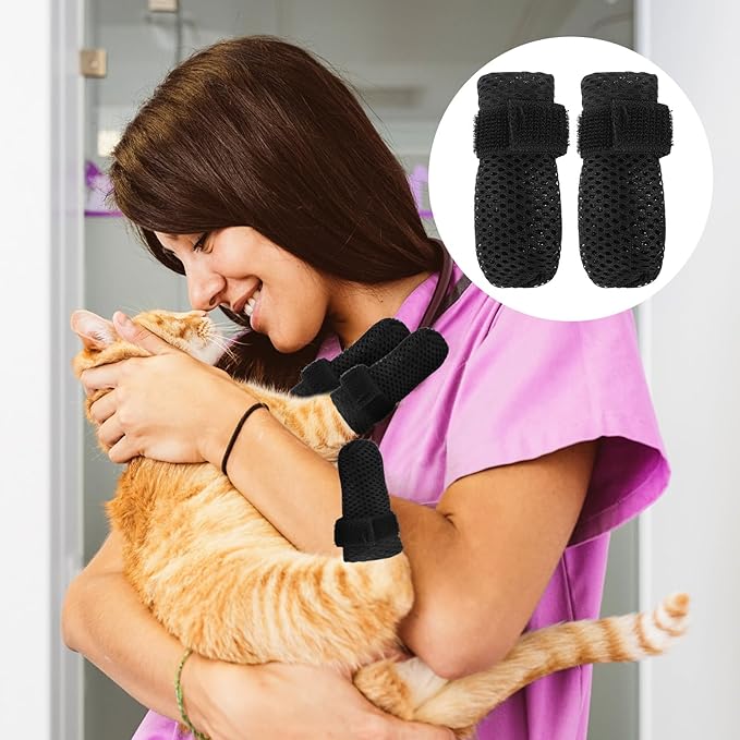 4Pcs Cat Shoes, Anti Scratch Cats Claw Covers, 3.62×1.57 Inches Breathable Mesh Nail Caps for Cats Claws, Adjustable Cat Mittens for Pet Bathing Feeding Cutting Nails(Black)-PawvioPets