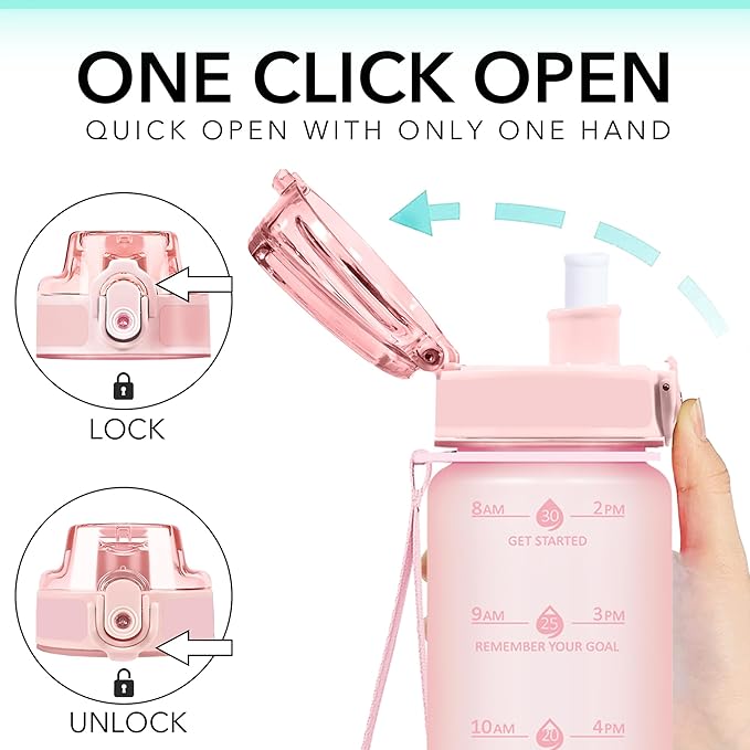 32oz Motivational Water Bottles with Time Marker & Fruit Strainer, Transparent Gradient Color Water Bottle with Times to Drink, Leakproof & BPA Free, Reusable Bottle with Strap (No Straw)-PawvioPets