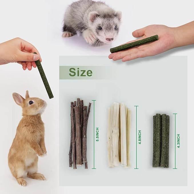 300g Guinea Pig & Rabbit Chew Toys with Apple & Timothy Sticks - Prevent Overgrown Teeth with Sweet Bamboo Treats - Ideal Rabbit Treats Included!-PawvioPets