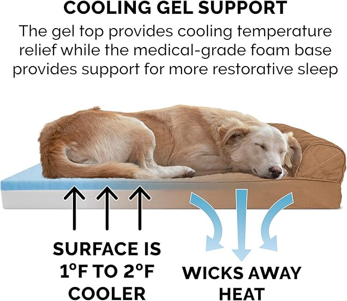 Furhaven Cooling Gel Dog Bed for Large Dogs w/ Removable Bolsters & Washable Cover, For Dogs Up to 125 lbs - Quilted Sofa - Toasted Brown, Jumbo Plus/XXL-PawvioPets