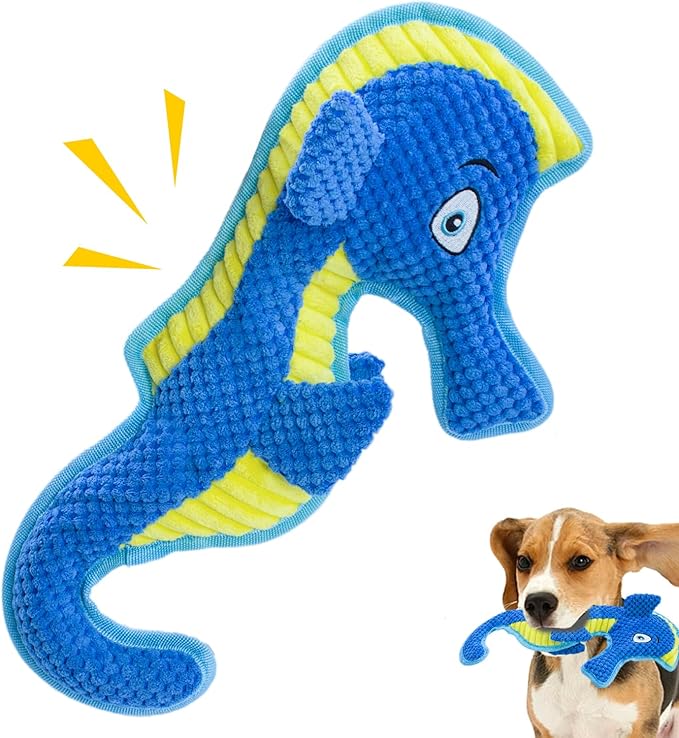 Dog Toy Squeaky Aggressive Durable Dog Toys for Dogs Chew No-Stuffed Dog Toy Interactive Hours of Fun Keep pups Busy -Green Shark,Bubble-Pressed Ultra-Soft Fabric-PawvioPets