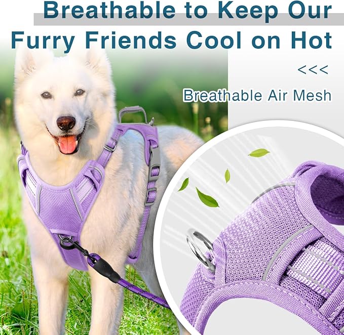 BARKBAY Dog Harness No Pull with ID Tag Pocket - Heavy Duty, Reflective, Easy Control for Large Dogs(Violet Purple,L)-PawvioPets