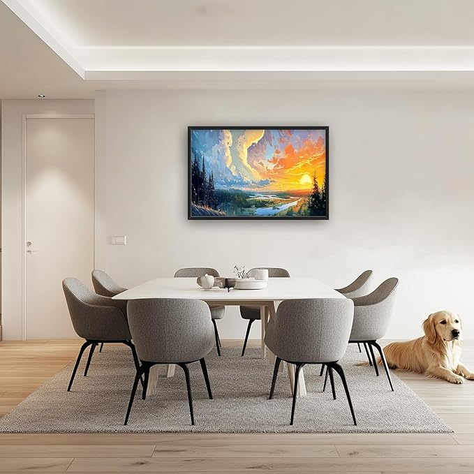 Framed Large Sunrise Wall Art for Living Room, Oversized Sunrise Wall Decor Forest Lake Landscape Canvas Print Natural Picture Home Decoration for Bedroom Living Room Office 36"x24"-PawvioPets