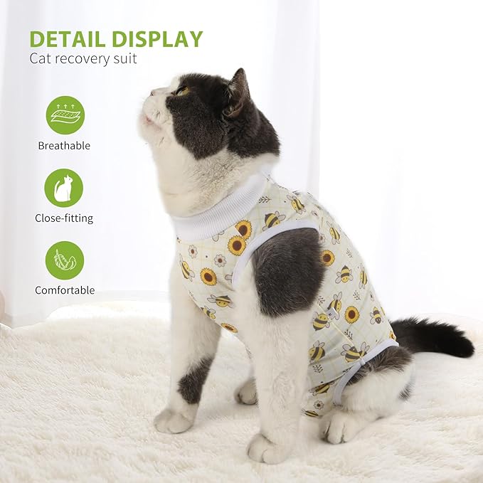 2 Packs Cat Surgery Recovery Suit Surgical Clothes Abdominal Wounds Anti-Licking Cat Bodysuit Onesie Substitute E-Collar& Cone-PawvioPets