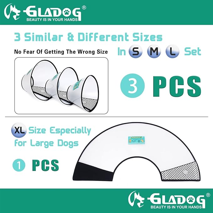 GLADOG Soft Dog Cone Collar, 3 PCS (XL is Only 1 PCS) Flexible Plastic Cone for Dogs After Surgery, Dog Recovery Collar, Adjustable E-Collar for Large/Medium/Small Dogs Cat, Comfy Elizabethan Collar-PawvioPets