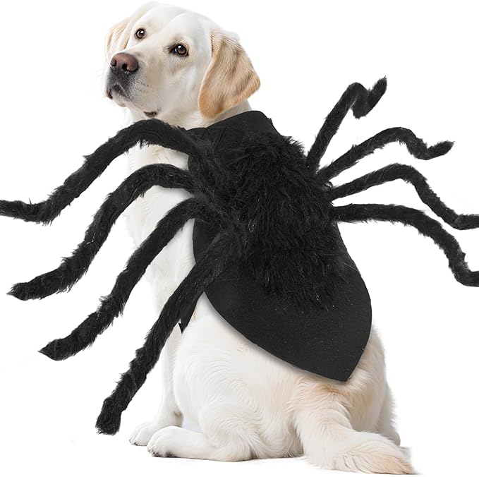 Dogs Halloween Spider Costume for Small Medium Large Dogs, Scary Spider Cosplay Apparel for Pets Cats Dogs Funny Halloween Outfits Clothes-PawvioPets
