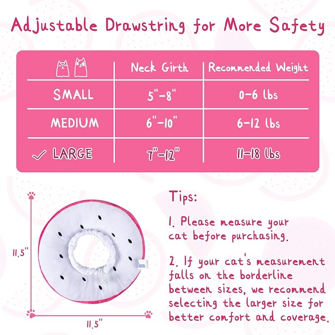 ANWA Adjustable Cat Cone Collar Soft, Cute Cat Donut Collar After Surgery, Kitten Recovery Cones to Stop Licking-PawvioPets