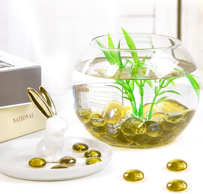 FUTUREPLUSX 1LB Yellow Glass Marbles, Flat Marbles Glass Beads Vase Fillers Decorative Rocks Gold Gemstones for Centerpieces Aquarium Table Scatter Home Decor-PawvioPets