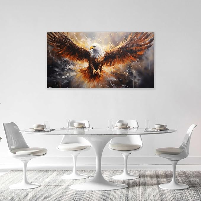 Bald Eagle Animal Large Canvas Flying Bird Wildlife Oversize Wall Art Living Room Big Wings Kitchen Pictures Framed Prints Aesthetics Wall Decor Painting Artwork for Bedroom Dining Office Home 60"x30"-PawvioPets