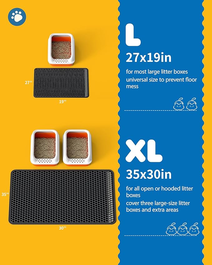 35" x 30" Cat Litter Mat - Ultra-Large Litter Box Mat with Double Layers, Urine-Proof and Non-Slip Litter Trapping Mat, Easy to Clean Kitty Litter Mats for Floor, Scatter Control, Black-PawvioPets