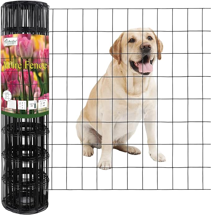 Black PVC Coated Welded Wire Fence 24 Inch x 25 Foot, 2 Inch x 3 Inch 16GA, Garden Border Fencing Roll Vinyl Coating Metal Wire Mesh for Yard Vegetable Plant Protection Poultry Netting-PawvioPets