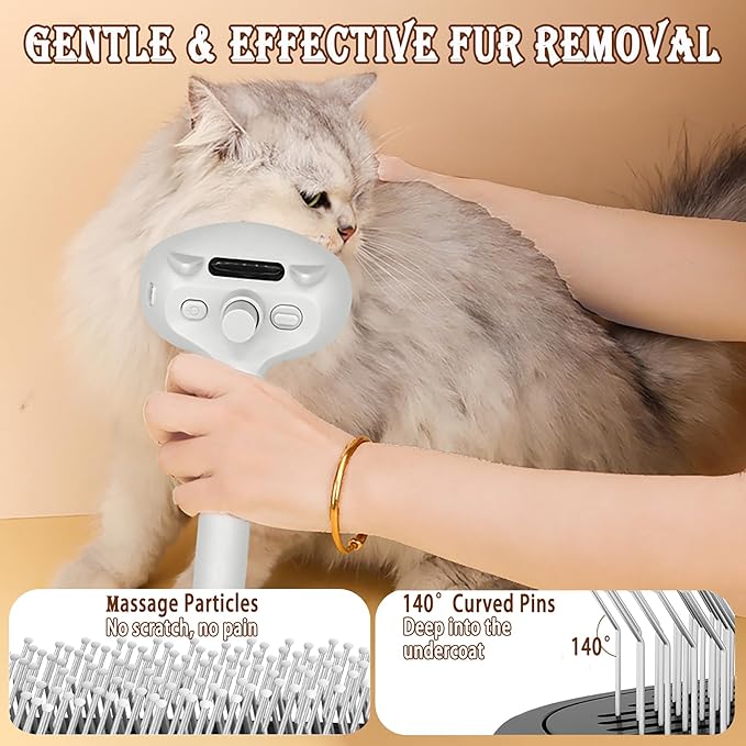4 in 1 Cat Steam Brush, Self Cleaning Steamy Pet Brush, Anti Static Pet Spray Hair Removal Comb for Removes Loose Hair and Reduces Shedding-PawvioPets