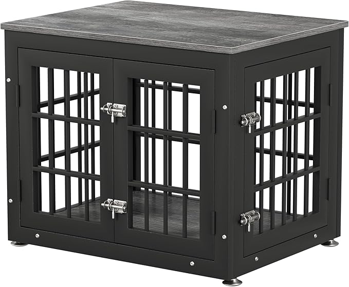 26 Inch Heavy Duty Dog Crate Furniture for Small Dogs, Decorative Pet House End Table, Wooden Cage Kennel Furniture Indoor, Gray-PawvioPets
