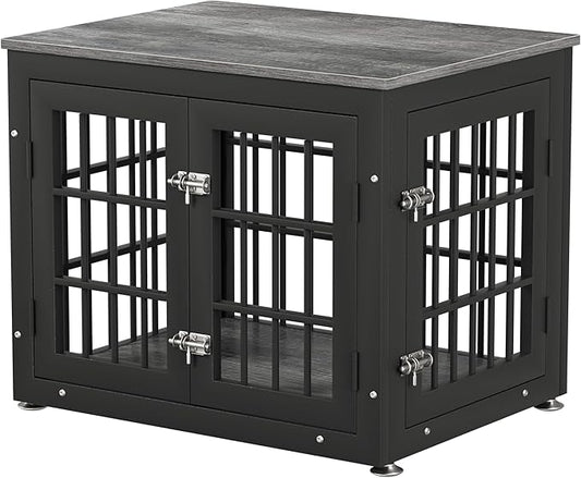 26 Inch Heavy Duty Dog Crate Furniture for Small Dogs, Decorative Pet House End Table, Wooden Cage Kennel Furniture Indoor, Gray-PawvioPets