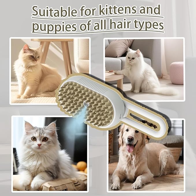 4 in 1 Cat Steam Brush Rechargeable pet spray comb Steam Brush for Cats and Dogs, Massage, Cleaning, Shedding & Combing Multifunctional Hair Removal Anti Static Grooming Tool for home (White)-PawvioPets