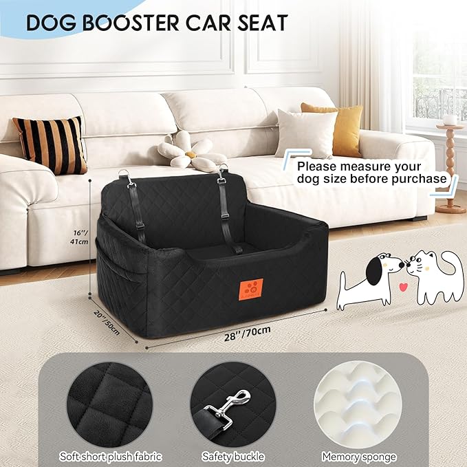 Dog Car Seat for Medium/Large Dogs,Dog Booster Seat for Dog Under 50lbs or 2 Small Dogs, Detachable and Washable Pet Car Seat,Multi-Functional Travel Dog Bed & Dog Sofa(Black)-PawvioPets