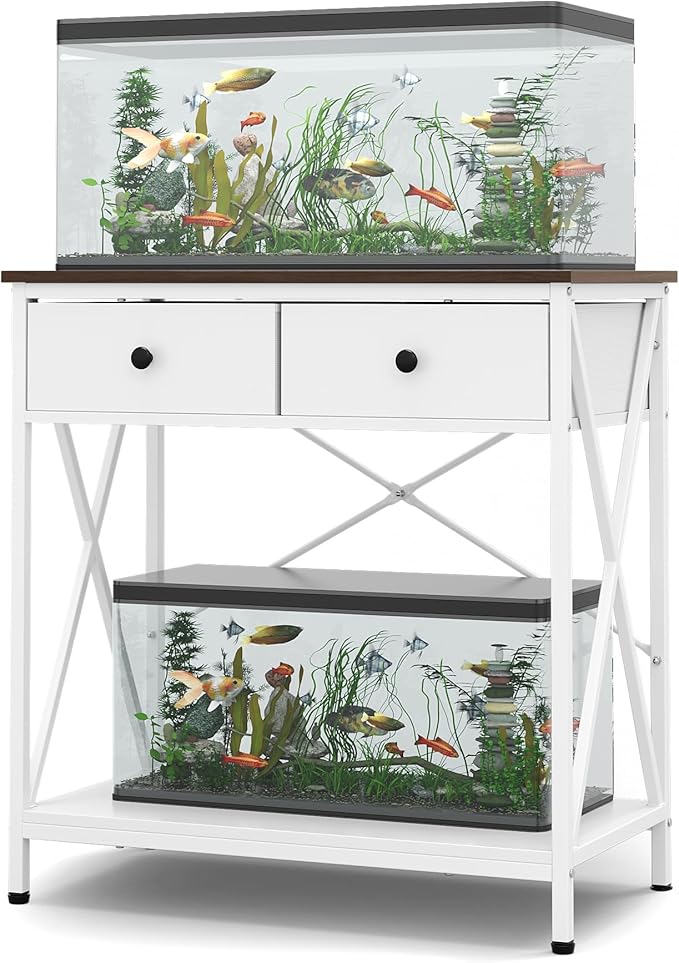 Fish Tank Stand 29 Gallon: Sturdy Aquarium Stand with Accessories Storage - Metal Fish Tank Table for 20-29 Gallon Reptile Breeder Turtle Terrarium - 30.7"x16.5" Weight Capacity 330 lbs-PawvioPets