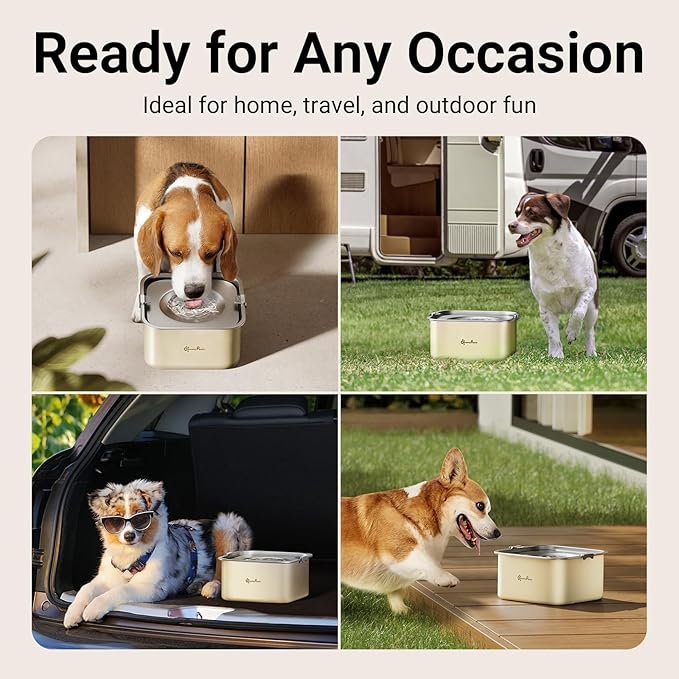 DownyPaws No Spill Water Bowl for Dogs,101oz/3L Slobber Stopper Stainless Steel, Slow Drinking Dog Water Bowl, No Mess Dog Water Dispenser Spill Proof, Dishwasher Safe, Beige-PawvioPets