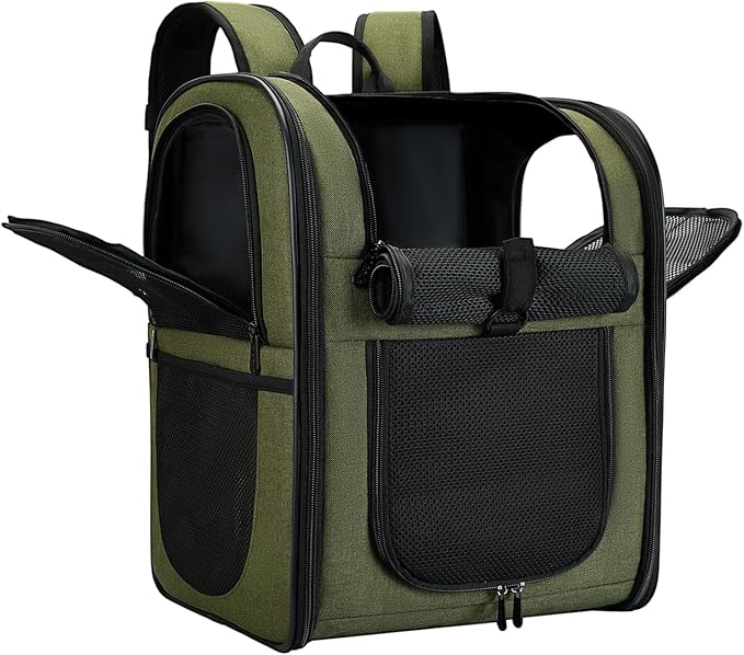 Apollo Walker Dog & Cat Carrier Backpack for 4-15lb Pets - Ventilated Safe Design with Padded Back Support, Breathable Mesh Pet Backpack for Hiking, Travel, Outdoor (Green)-PawvioPets