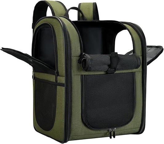 Apollo Walker Dog & Cat Carrier Backpack for 4-15lb Pets - Ventilated Safe Design with Padded Back Support, Breathable Mesh Pet Backpack for Hiking, Travel, Outdoor (Green)-PawvioPets