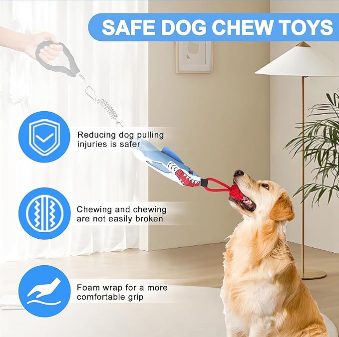 Dog tug of war Toy with Handle,Interactive Dog Toys with Squeak for Aggressive chewers, Durable Bungee Cord Toy with chew Ball-PawvioPets
