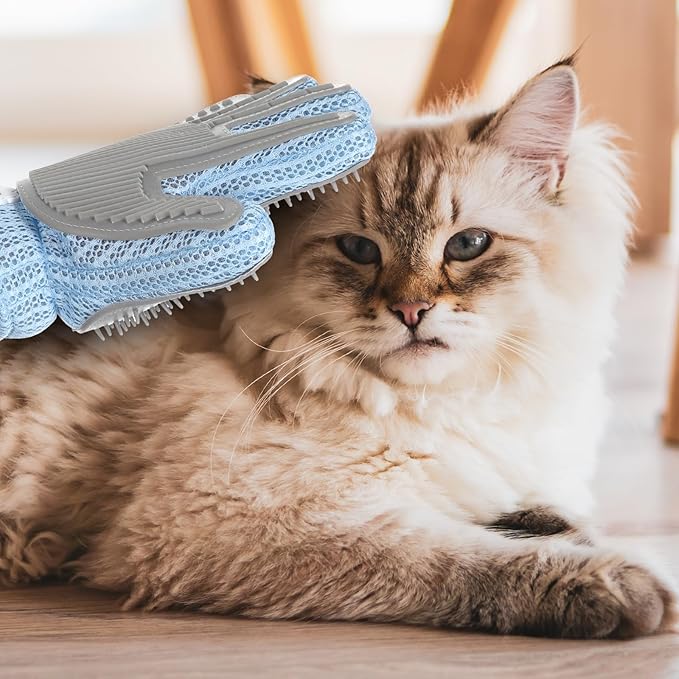 2 in 1 Pet Grooming Glove for Cats & Dogs, Efficient Deshedding Brush Pet Long Short Fur Removal Glove, Gentle Massaging Puppy Kitten Bathing Grooming Brush Tool, Easy Clean Floating Hair Mitt-PawvioPets