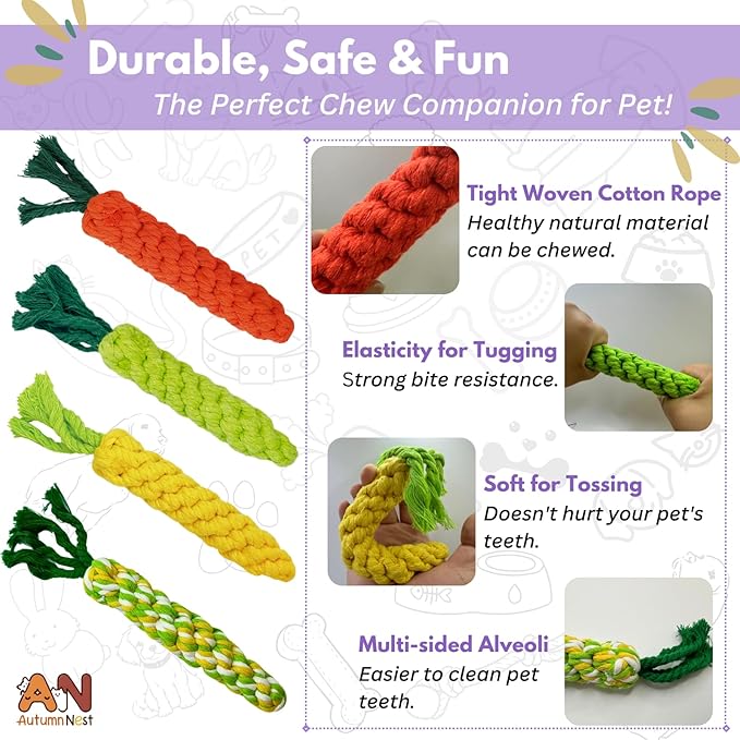 4PCS Mixed Color Woven Pet Chew Set (Yellow, Green, Orange, Rainbow), Dog Chew Toys, Cat Teething Toys, Durable & Safe Interactive Pet Toys-PawvioPets