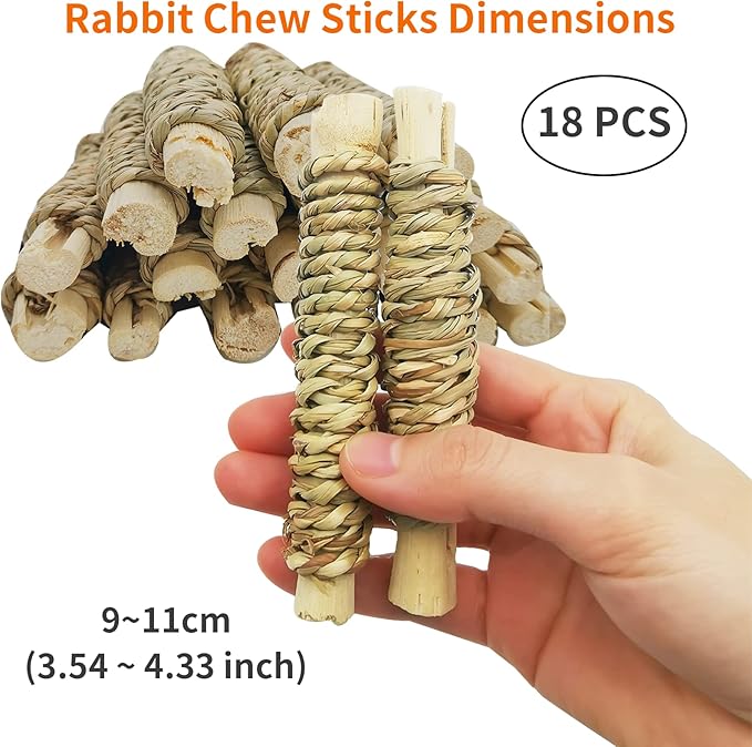 Fhiny 18 PCS Guinea Pig Chew Toys, Natural Seagrass Sweet Bamboo Molar Sticks for Teeth Bunny Chew Toys Cage Accessories for Rabbit Bunny Guinea Pig Chinchilla Hamster-PawvioPets