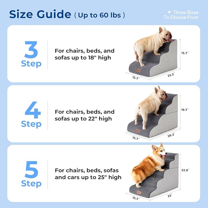 Dog Stairs for Small Dogs - Pet Stairs for Couch and Bed, 35D Foam Dog Steps Ramp with Non-Slip Bottom Brown, 3 Steps-PawvioPets