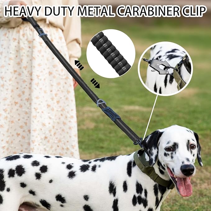 4-6FT Heavy Duty Dog Leashes for Large Dogs, Shock Absorbing Bungee Tactical Leash with 2 Padded Handle, Car Seatbelt and Metal Carabiner Clip, Strong No Pull Dog Leash for Medium-PawvioPets