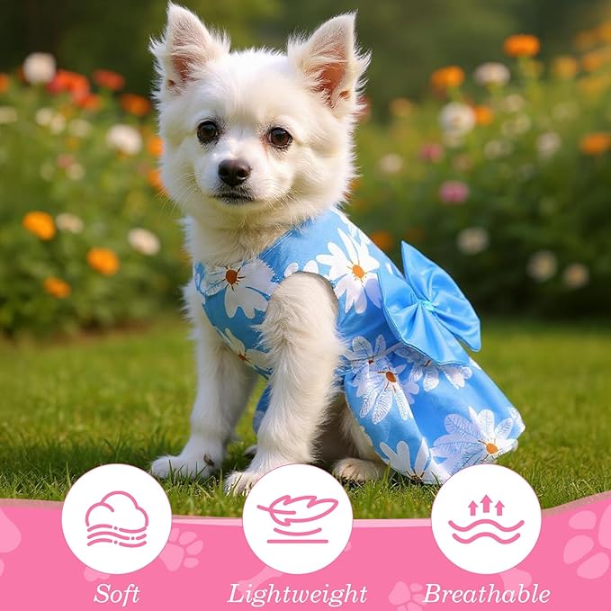 8 Pcs Summer Hawaiian Dog Dresses, Dog Bowknot Dresses Cute Hawaii Puppy Dress Soft Lightweight Clothes Princess Outfits Pet Skirts for Girl Dogs Beach Parties(Medium)-PawvioPets