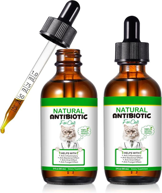 2PACK Antibiotics for Cats, Cats Antibiotics for Injections, Natural antibiotic for Cat Immune & Allergy Relief, Cough Relief, Yeast Injection, UTI Treatments, Cat Antibiotic Supplement Drops, 2*60ML-PawvioPets