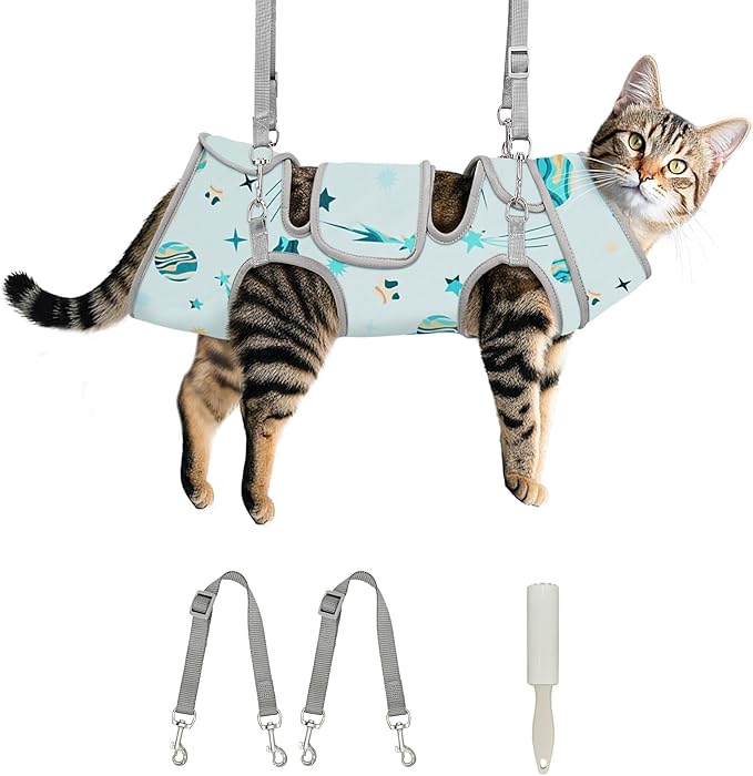 Cat Grooming Hammock, Self-Adherent Wrap for Cutting Nails, Anti-Escape Calming Grooming Bag for Medicine, Nail Clipping, Teeth Brushing, Ear Cleaning-PawvioPets