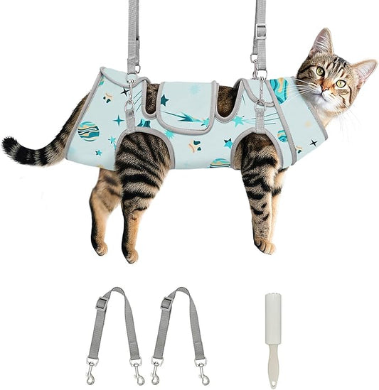 Cat Grooming Hammock, Self-Adherent Wrap for Cutting Nails, Anti-Escape Calming Grooming Bag for Medicine, Nail Clipping, Teeth Brushing, Ear Cleaning-PawvioPets