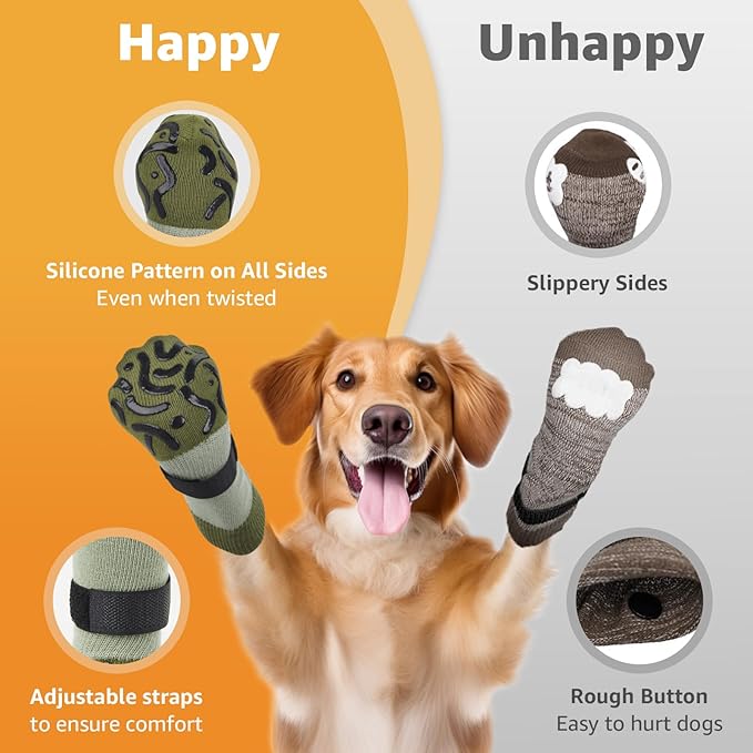 Double Sides Non-Slip Dog Socks to Prevent Licking Paws - Strong Traction for Paw Protector, Senior Dogs, Hardwood Floors, Dog Booties with Grippers - Size Medium-PawvioPets